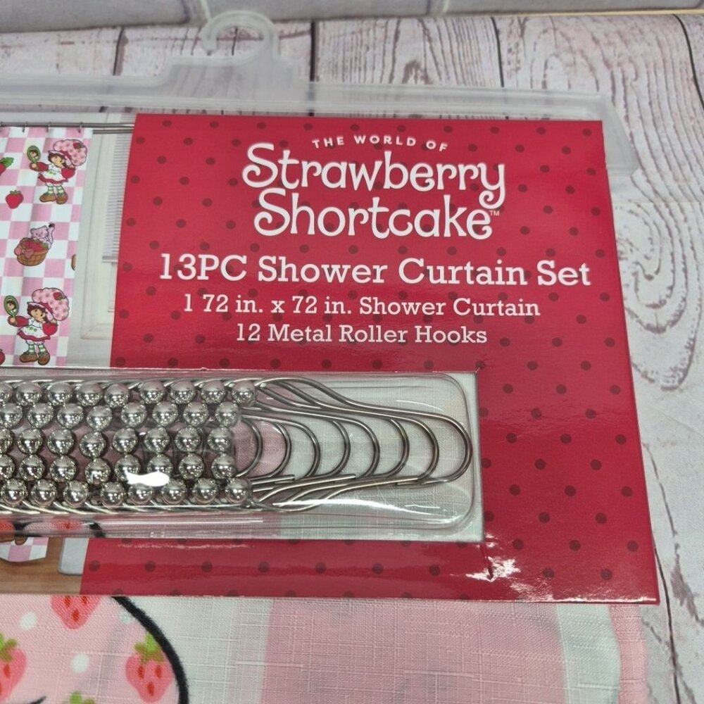 Strawberry Shortcake 13PC Shower Curtain Set Pink 72x72 Fabric With Hooks Bath - Picture 3 of 7